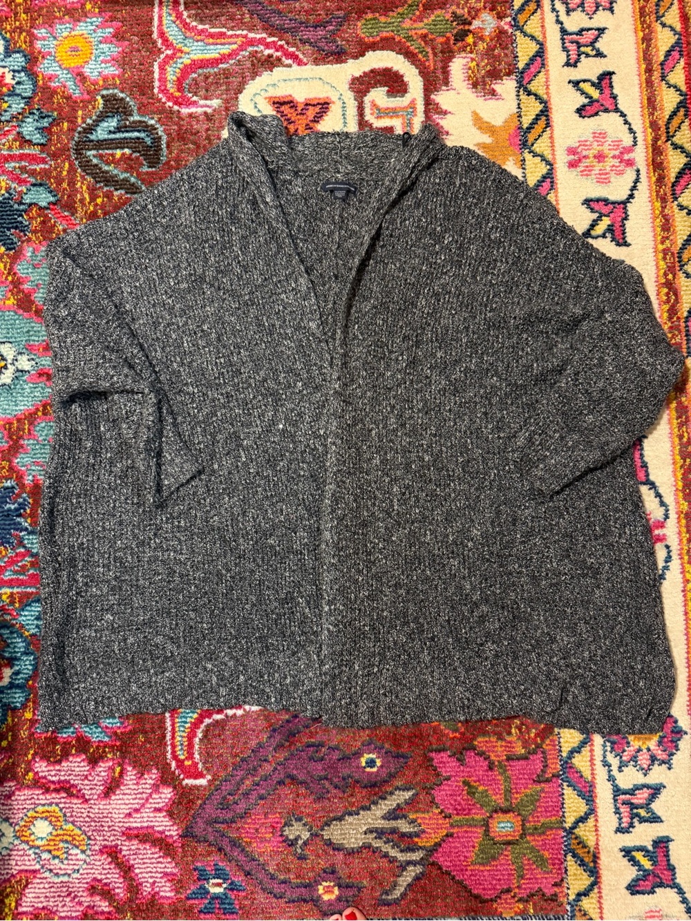 AE Charcoal Gray Open-Front Knit Sweater Cardigan